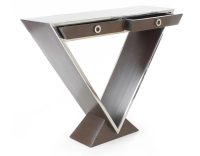 Console art déco double tiroirs bois teinte marron foncé Console art déco double tiroirs bois teinte marron foncé