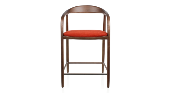 Tabouret de bar H60 cm bois teinte marron foncé et tissu orange brulé