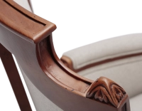 Louis XVI style bergère armchair wood antique stain and natural beige fabric Louis XVI style bergère armchair wood antique stain and natural beige fabric