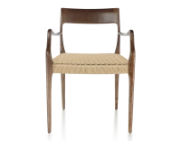 Chaise scandinave avec accoudoirs bois teinte marron foncé assise corde Chaise scandinave avec accoudoirs bois teinte marron foncé assise corde