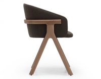Chaise design bois teinte naturelle assise tissu marron clair Chaise design bois teinte naturelle assise tissu marron clair