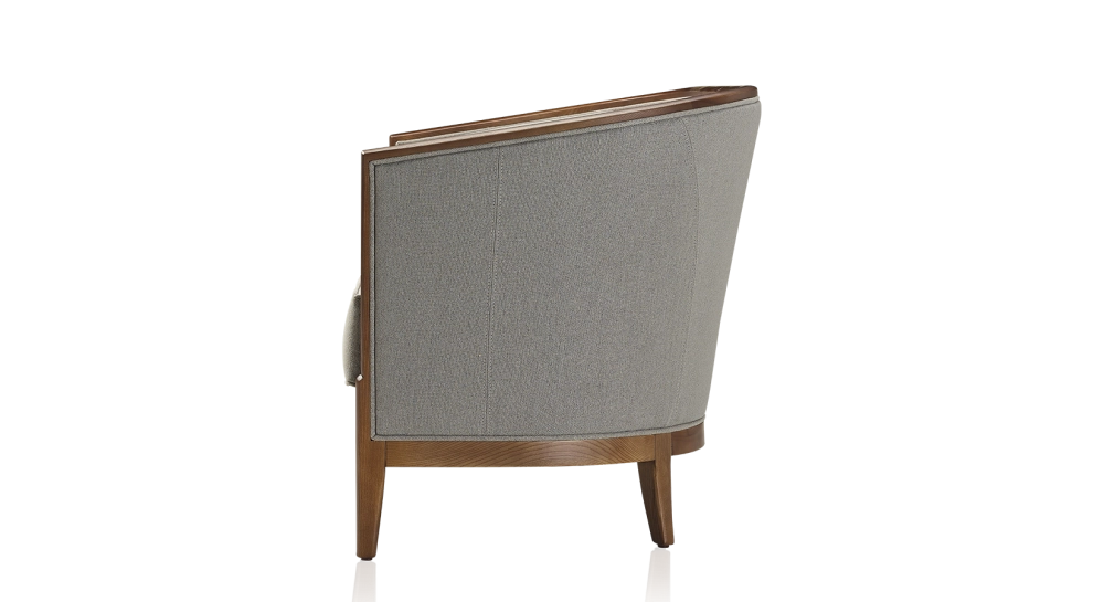 Canapé ancien 3 places bois teinte noyer et tissu gris clair Canapé ancien 3 places bois teinte noyer et tissu gris clair