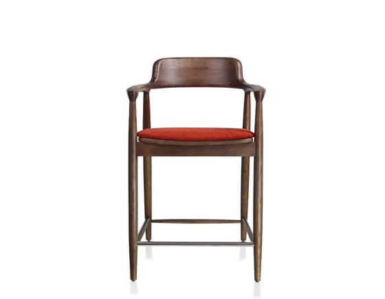 Bar stool h60 cm natural tint wood burnt orange fabric seat