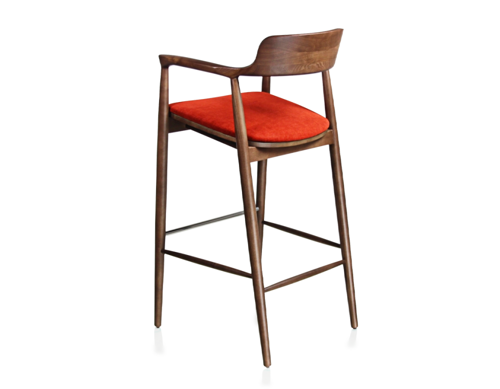 Bar stool h80 cm wood stained dark brown seat burnt orange fabric Bar stool h80 cm wood stained dark brown seat burnt orange fabric