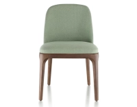 Designer chair dark brown stained wood and sage green fabric Designer chair dark brown stained wood and sage green fabric