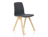Upholstered oak designer chair natural wood stain, anthracite grey fabric seat Upholstered oak designer chair natural wood stain, anthracite grey fabric seat