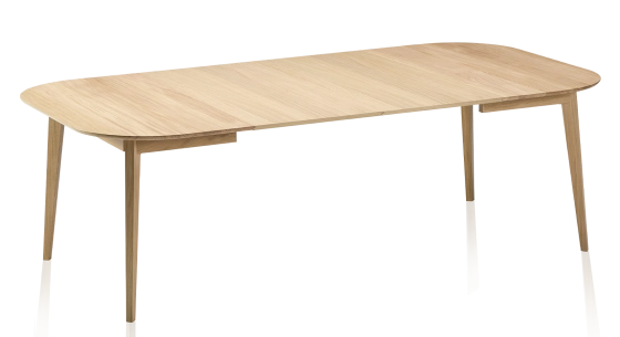 Extendable oak table for 6 to 10 people with natural wood stain top and extensions 140x90 cm