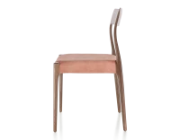 Chaise scandivave bois teinte marron foncé assise tissu velours rose pâle