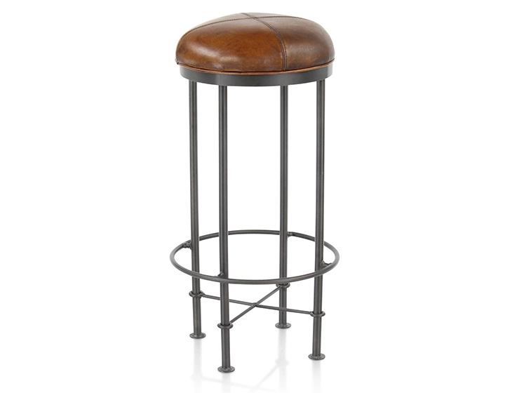 Tabouret de bar cuir marron vintage et métal - Eliott | Maison Saulaie