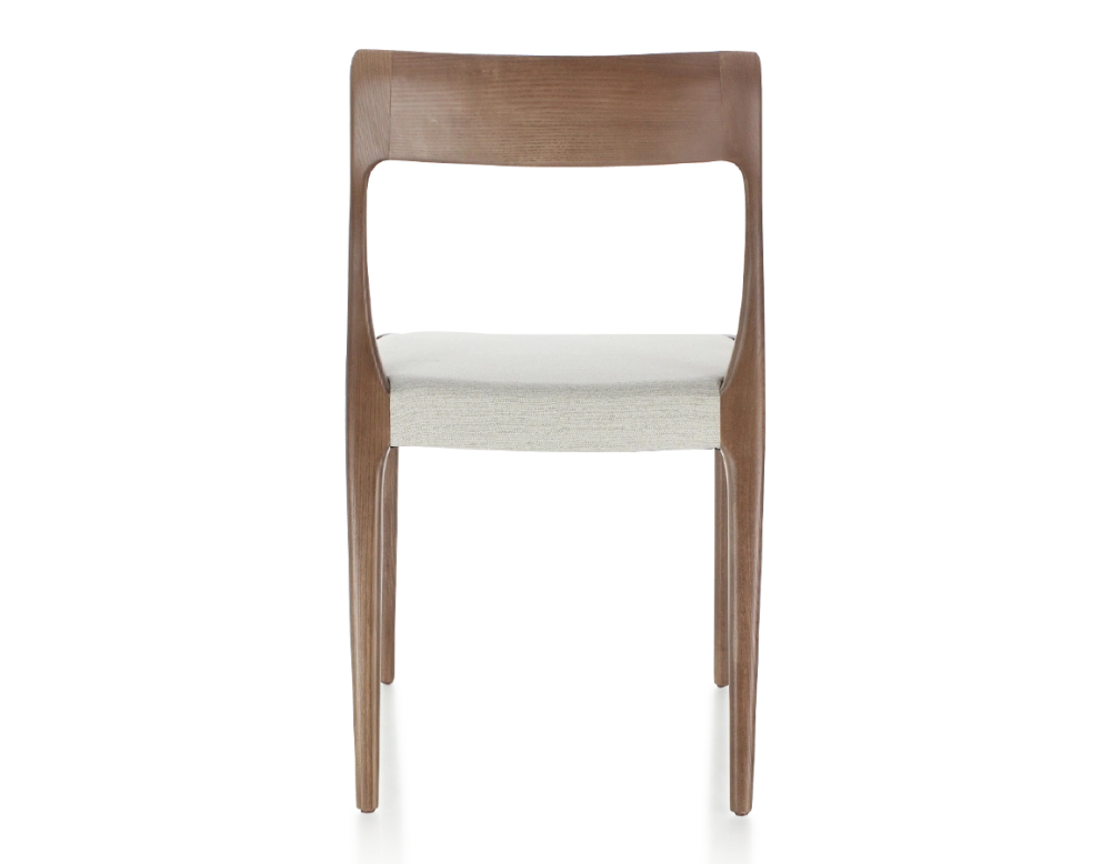 Chaise scandinave bois teinte marron foncé assise tissu beige naturel Chaise scandinave bois teinte marron foncé assise tissu beige naturel