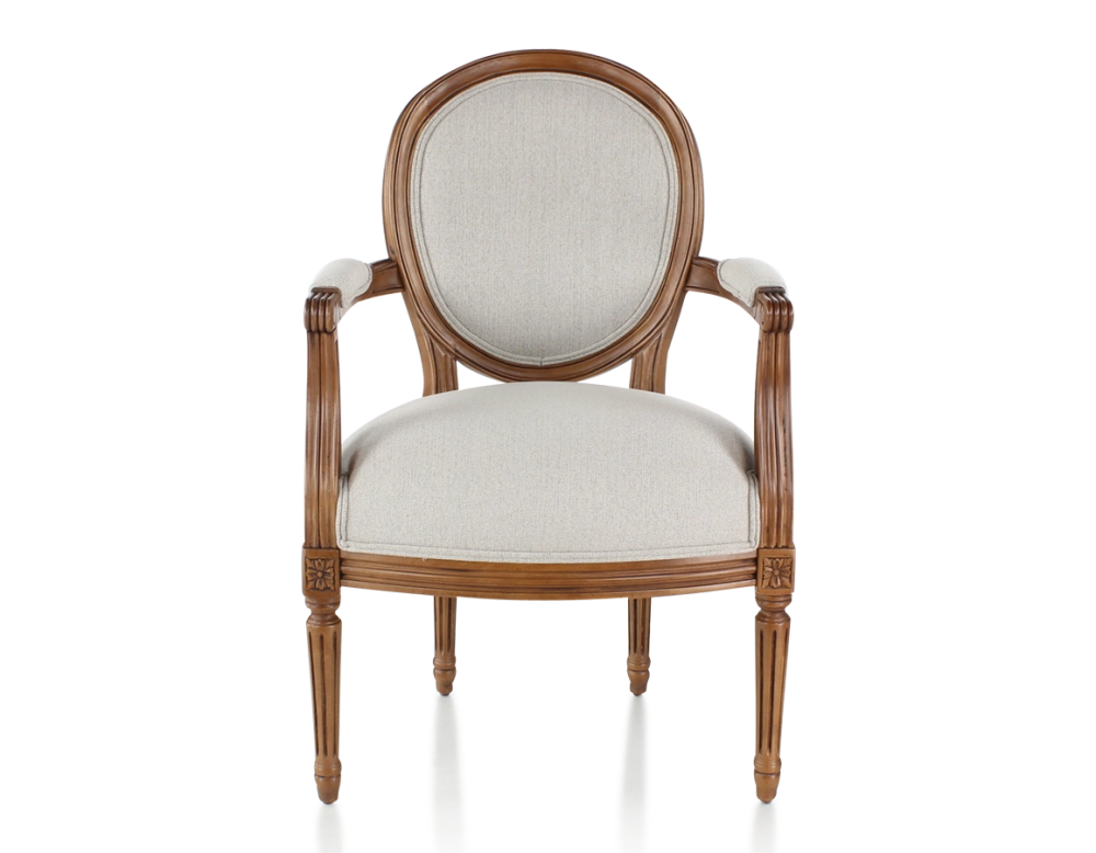 Fauteuil ancien style Louis XVI bois teinte ancienne et tissu beige naturel Fauteuil ancien style Louis XVI bois teinte ancienne et tissu beige naturel