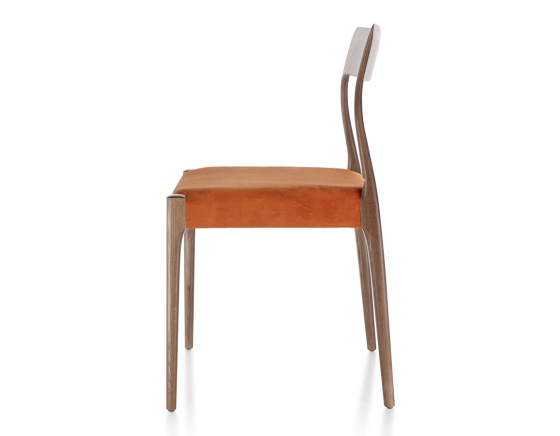 Scandinavian chair wood stained dark brown seat terracotta velvet fabric