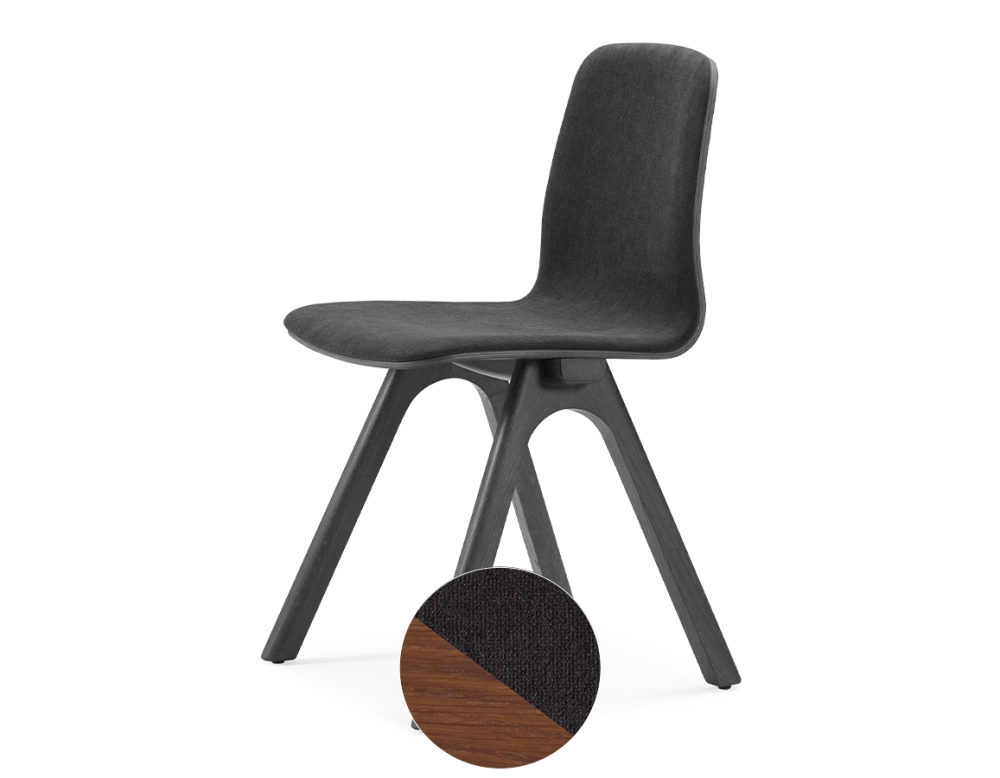 Chaise design en chêne tapissé bois teinte noyer assise tissu gris anthracite Chaise design en chêne tapissé bois teinte noyer assise tissu gris anthracite