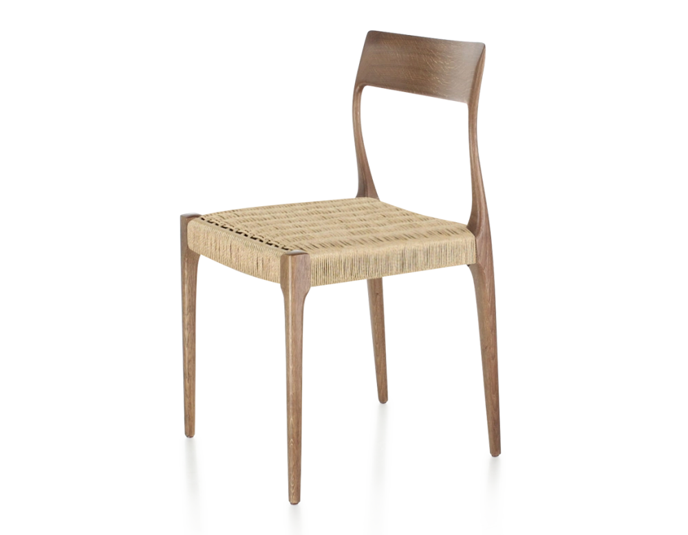 Chaise scandinave bois teinte noyer assise corde Chaise scandinave bois teinte noyer assise corde