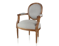 Fauteuil ancien style Louis XVI bois teinte ancienne et tissu gris clair Fauteuil ancien style Louis XVI bois teinte ancienne et tissu gris clair