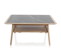 Table basse carrée en chêne et céramique avec bois teinte naturelle plateau céramique effet marbre noir 100x100 cm Table basse carrée en chêne et céramique avec bois teinte naturelle plateau céramique effet marbre noir 100x100 cm