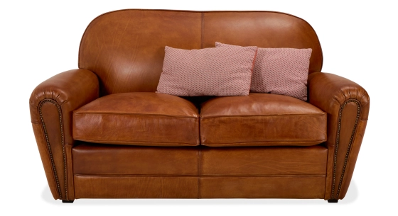 2 seater leather club sofa light brown studded armrests