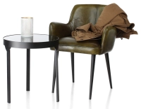 Chaise vintage avec accoudoirs cuir vert olive Chaise vintage avec accoudoirs cuir vert olive