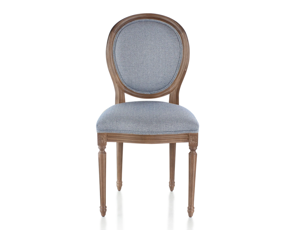 Chaise ancienne style Louis XVI bois teinte marron foncé et tissu chevron bleu Chaise ancienne style Louis XVI bois teinte marron foncé et tissu chevron bleu