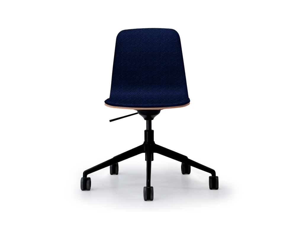 Chaise de bureau design pied métal noir à roulette assise tissu bleu profond Chaise de bureau design pied métal noir à roulette assise tissu bleu profond