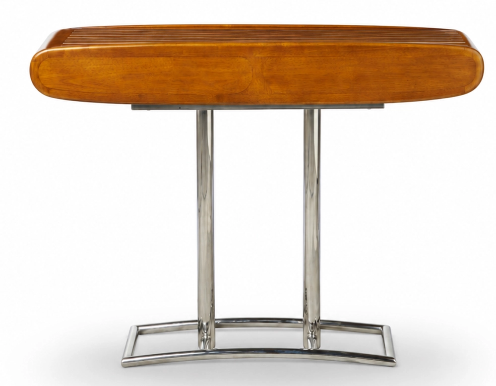 Consola art déco de dos cajones métal et bois teinte merisier