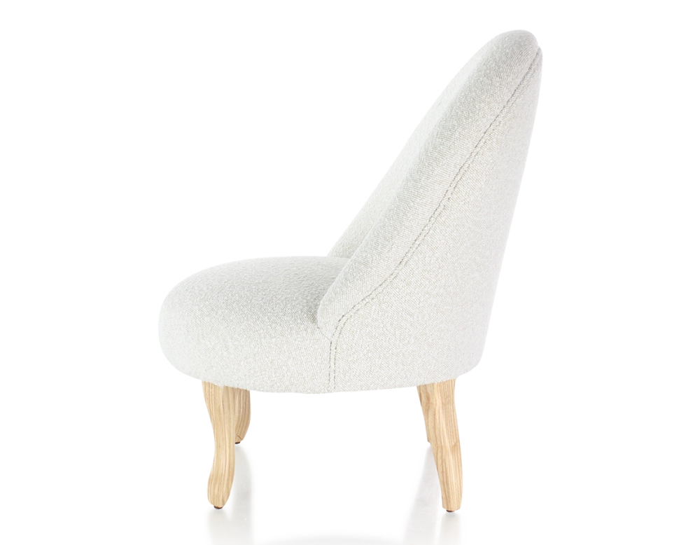 Fauteuil crapaud sans accoudoirs pieds bois teinte naturelle et tissu bouclé blanc Fauteuil crapaud sans accoudoirs pieds bois teinte naturelle et tissu bouclé blanc