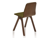 Chaise design en chêne tapissé bois teinte marron foncé assise tissu bouclé vert Chaise design en chêne tapissé bois teinte marron foncé assise tissu bouclé vert