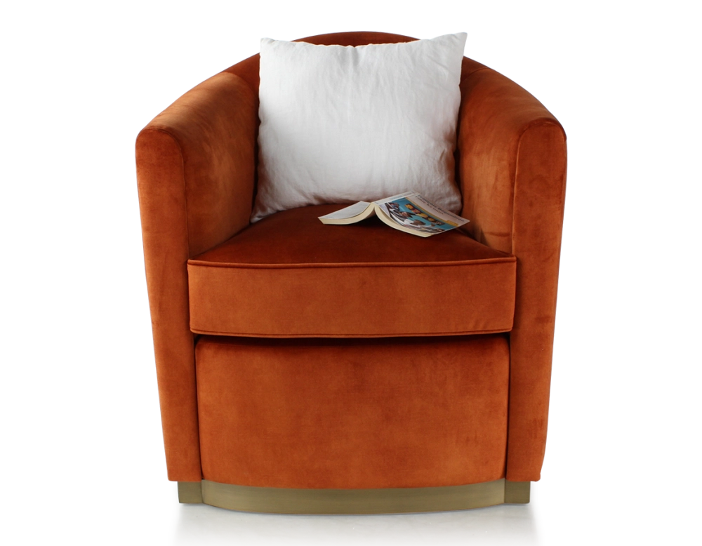 Fauteuil club tissu tissu velours terracotta socle bois effet laiton Fauteuil club tissu tissu velours terracotta socle bois effet laiton