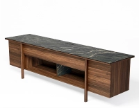 Meuble TV en noyer et céramique marbre noir Meuble TV en noyer et céramique marbre noir