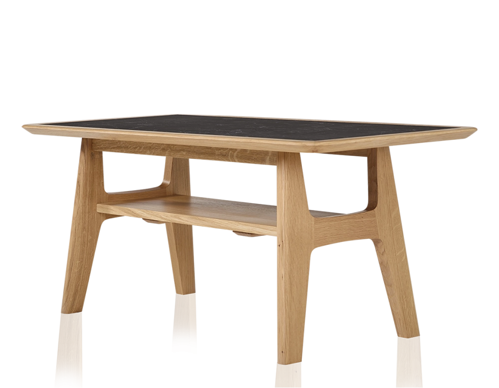Rectangular coffee table in oak and ceramic with natural stained wood, slate effect ceramic top 100x50 cm Rectangular coffee table in oak and ceramic with natural stained wood, slate effect ceramic top 100x50 cm