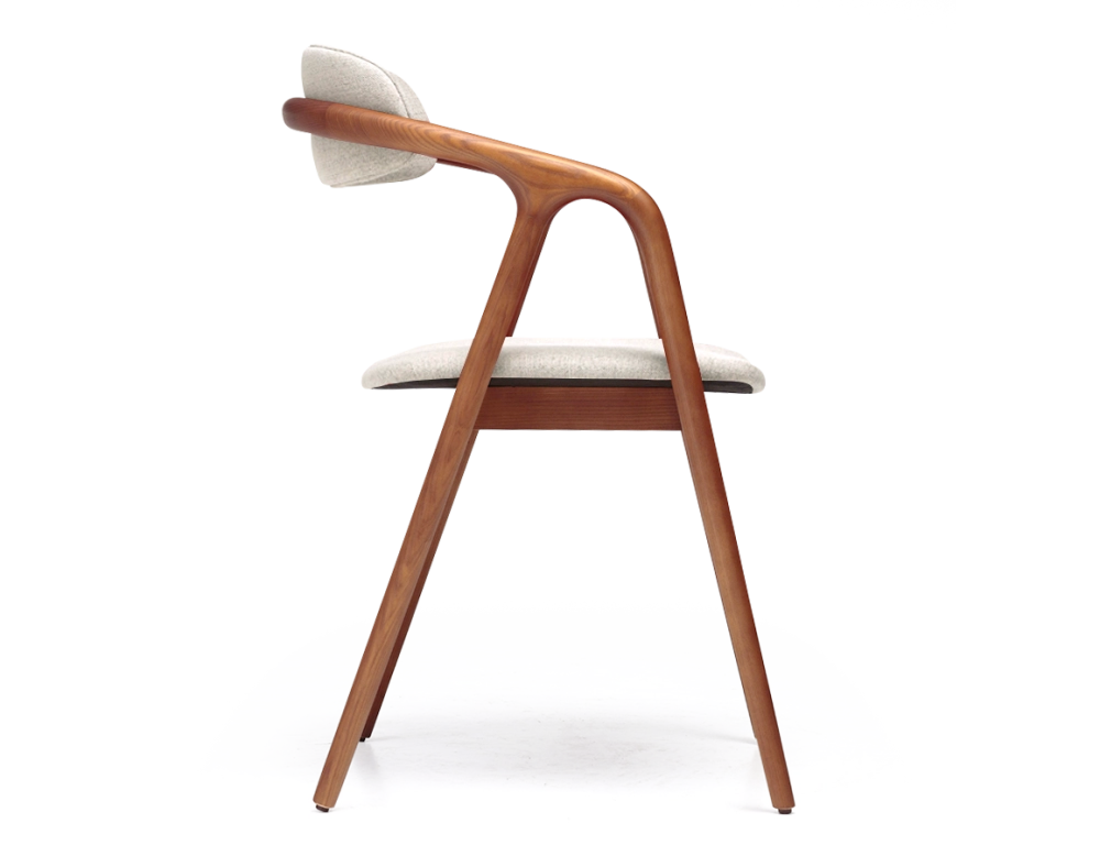 Scandinavian chair cherry wood stain with natural beige fabric seat. Scandinavian chair cherry wood stain with natural beige fabric seat.