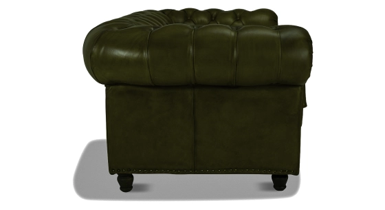 2 seater Chesterfield leather sofa olive green studded armrests