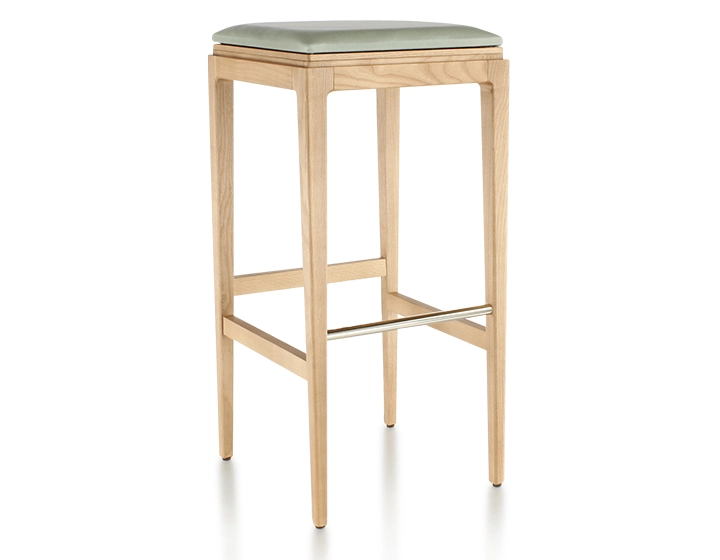 Tabouret de bar design H80 cm bois teinte naturelle assise cuir vert sauge Tabouret de bar design H80 cm bois teinte naturelle assise cuir vert sauge