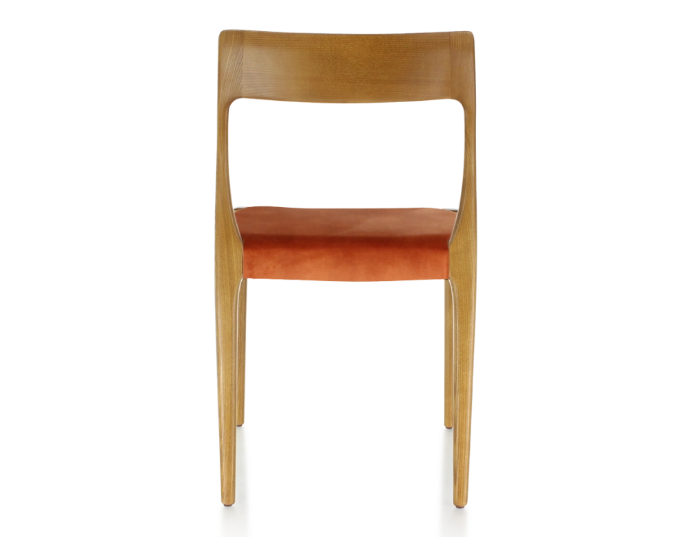 Scandinavian chair cherry-stained wood, terracotta velvet seat Scandinavian chair cherry-stained wood, terracotta velvet seat