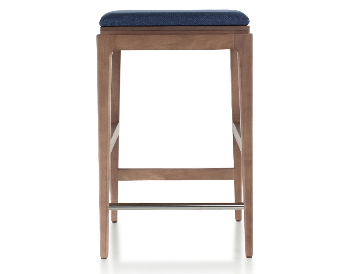 Tabouret de bar design H60 cm bois teinte noyer assise tissu bleu marine Tabouret de bar design H60 cm bois teinte noyer assise tissu bleu marine
