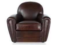Fauteuil club cuir marron soutenu accoudoirs cloutés Fauteuil club cuir marron soutenu accoudoirs cloutés