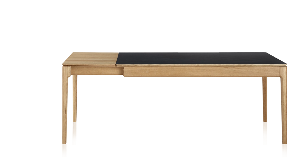 Table extensible 8 à 12 personnes en chêne et céramique allonges bois avec bois teinte naturelle et plateau céramique noir unie 180x100 cm Table extensible 8 à 12 personnes en chêne et céramique allonges bois avec bois teinte naturelle et plateau céramique noir unie 180x100 cm
