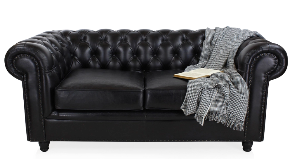Canapé Chesterfield cuir 2 places noir accoudoirs cloutés Canapé Chesterfield cuir 2 places noir accoudoirs cloutés