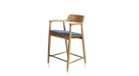 Tabouret de bar h60 cm bois teinte naturelle assise tissu bleu jean