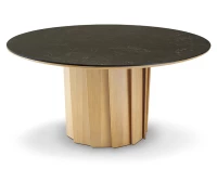 Table salle a manger ronde en chêne naturel et céramique effet ardoise 120 cm