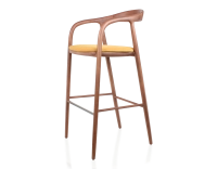 Tabouret de bar h80 cm teinte noyer assise tissu jaune bois teinte noyer et tissu jaune Tabouret de bar h80 cm teinte noyer assise tissu jaune bois teinte noyer et tissu jaune