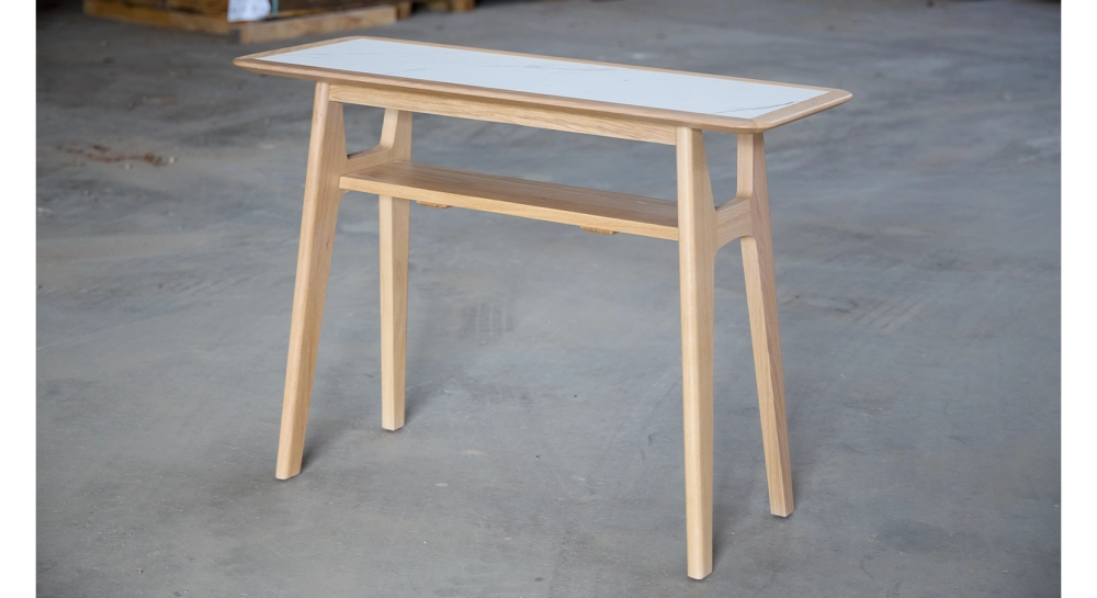 Fixed console without drawer in natural oak and white marble effect ceramic 100x40 cm Fixed console without drawer in natural oak and white marble effect ceramic 100x40 cm