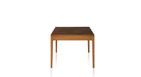 Table extensible 8 à 14 personnes en chêne et céramique allonges céramique avec bois teinte merisier et plateau et allonges céramique brun oxydé 210x100 cm