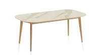 Table salle à manger en chêne et céramique 8 personnes avec bois teinte naturelle et plateau céramique effet marbre blanc 180x100 cm Table salle à manger en chêne et céramique 8 personnes avec bois teinte naturelle et plateau céramique effet marbre blanc 180x100 cm