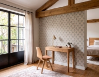 Silla de diseño de roble tapizada madera tinte X asiento tejido Y