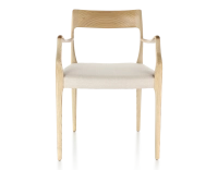 Chaise scandinave avec accoudoirs bois teinte naturelle assise tissu chevron beige Chaise scandinave avec accoudoirs bois teinte naturelle assise tissu chevron beige