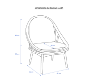 Fauteuil scandinave bois teinte marron foncé et tissu bleu océan