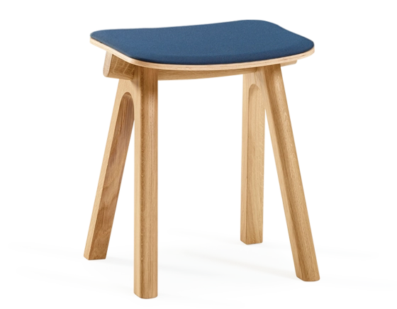 Tabouret en chêne tapissé H45 cm bois teinte naturelle assise tissu bleu marine