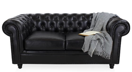 Canapé Chesterfield cuir 2 places noir accoudoirs cloutés