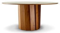 Table salle à manger ronde 8 personnes en noyer et céramique teinte naturelle plateau effet marbre blanc 160 cm Table salle à manger ronde 8 personnes en noyer et céramique teinte naturelle plateau effet marbre blanc 160 cm